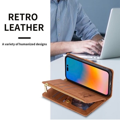 For iPhone 16 15 14 13 12 11 Pro Max Plus Leather Zipper Wallet Case Flip Cover - Picture 67 of 73