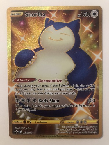 Shiny Snorlax 224/198 Chilling Reign Gold Secret Rare Pokemon Card NM Ultra