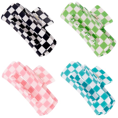 Checkered Rectangle Hair Claw Clips Large Acrylic Multicolored Square Checker...