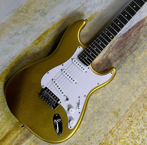ST Electric Guitar Gold Color Scollop Fretboard Mahogany Body Big Head In Stock