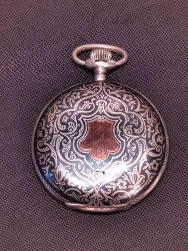 antike Taschenuhr IWC Schwanenhalsf. verschraubte Chatons Monogrammwappen selten