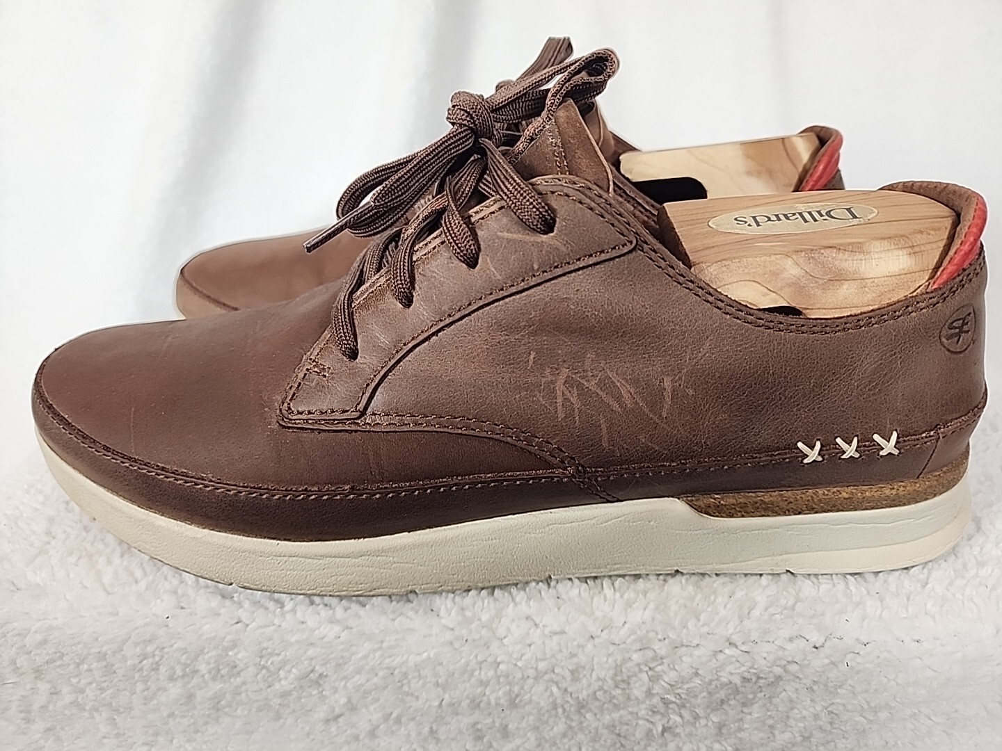 SAOLA Scarpe uomo Superfeet Ross pelle stringate passeggio taglia 10 marrone solette bianche