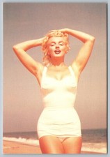 Postcard Marilyn Monroe White Swim Suit Bathing Suit On Beach 1997 Sam Shaw