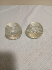 Set of 2 Clear Glass Swirl Round Votive Tea Light Candle Holders Heavy