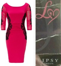 Lipsy Bodycon Dress 8 Pink Lace 3/4 Sleeve Wedding Occasion Evening Party Xmas
