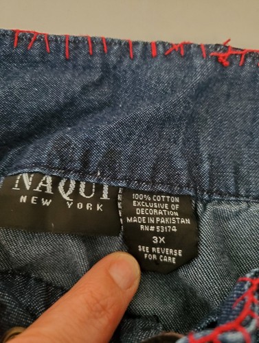 Vintage Naqui New York Blue Jean Denim Embroidered House Dress 3X used - Picture 6 of 6