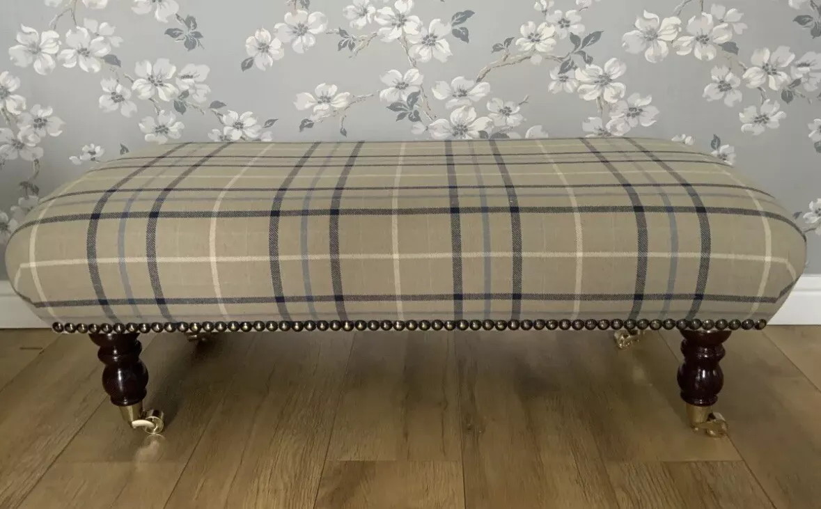 A new footstool in Laura Ashley Keynes Midnight Check fabric