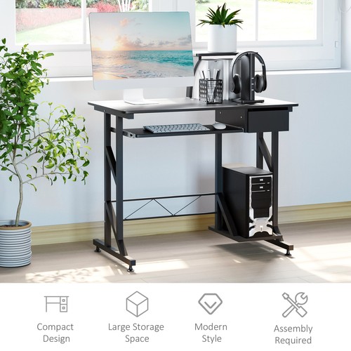 Compact Computer Table Wooden Desk Keyboard Tray Drawer Shelf PC Rack Dorm Black - Picture 6 of 12