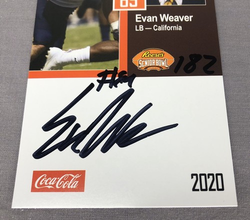 Tarjeta Senior Bowl 2020 firmada por Evan Weaver automática ~ California Cal Arizona Cardinals - Imagen 2 de 2