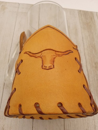 Bicchiere tazza birra cowboy Texas bestiame Longhorn rilegato in pelle 6 1/2" - Foto 7 di 9