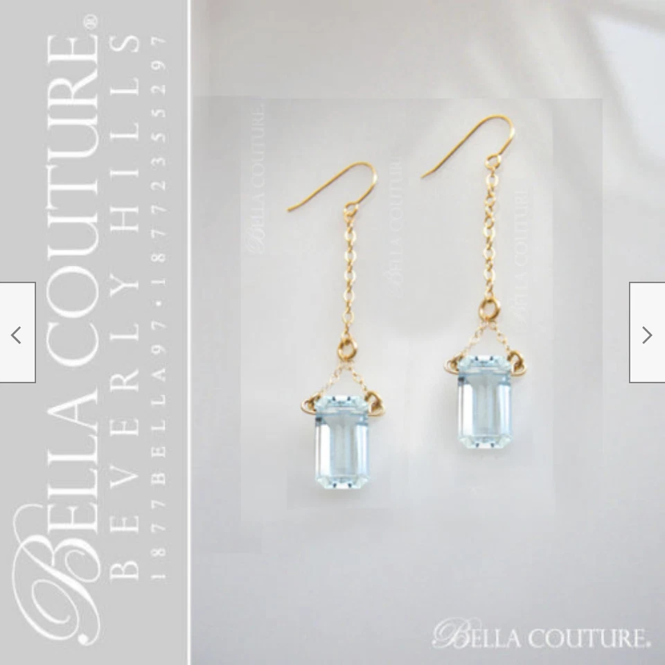 BRINCOS DE OURO AMARELO 14 QUILATES VINTAGE COM BAGUETE DE ÁGUA-MARINHA NATURAL OURO AMARELO 14K US$ 790 - Imagem 2 de 4