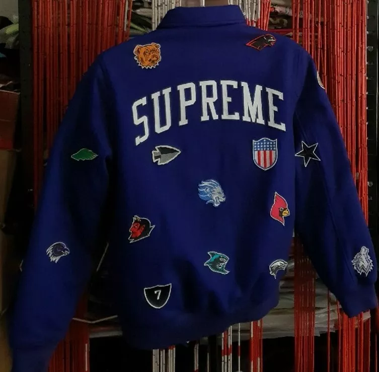 Veste universitaire en laine bleue FW14 Supreme Franchise taille M medium très rare