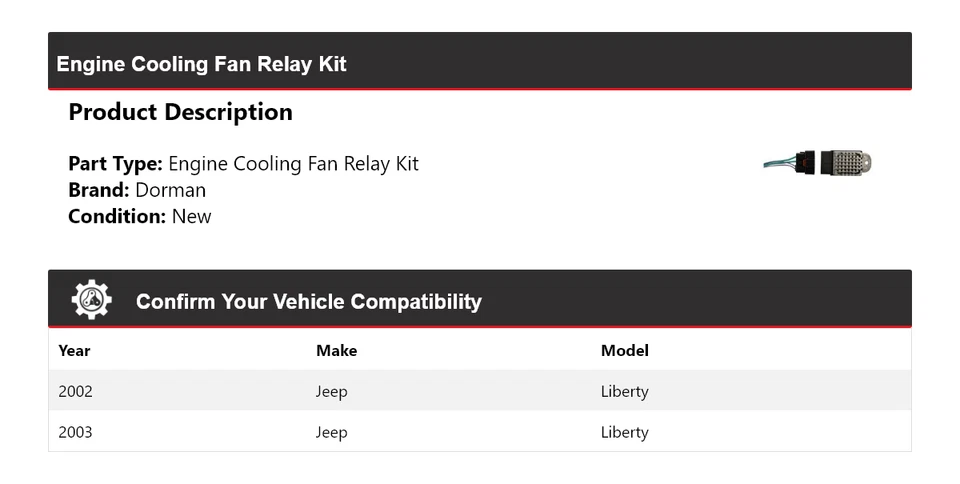 Kit de relé de ventilador de refrigeración del motor Jeep Liberty Dorman 2002-2003 Foto 2 de 4