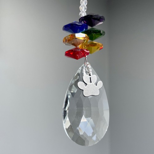 Neu Glas Sonnenfänger Haustier Verlust Denkmal Denkmal ~ Regenbogenbrücke ~ Pfote Charm - Bild 2 von 11