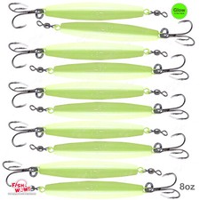 10pcs Fish WOW! Glow 8oz Diamond Jig 3/0 Treble Hook Fishing Trolling Hard lure