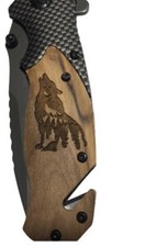 Navaja de Bolsillo Plegable Hecha a Mano Howling Sentated Wolf Grabada Hoja 8" Des Personalizada