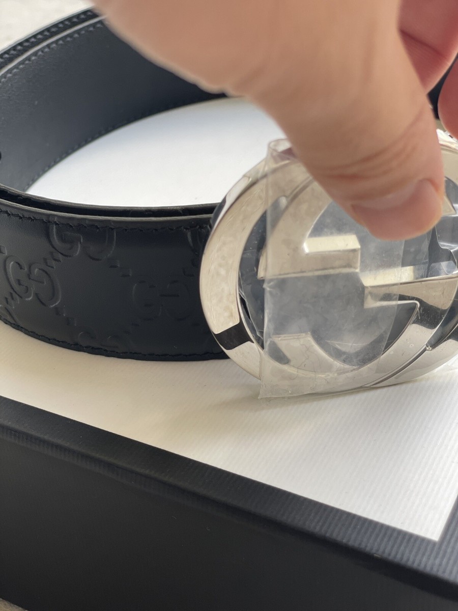 GUCCI GG Logo Leather Belt Black Color 411924 CWC1N Men's Size 95