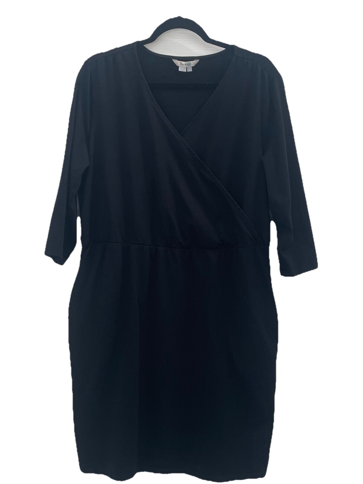 Boden Womens 3/4 Sleeve Faux Wrap Midi Dress Black Size US 14