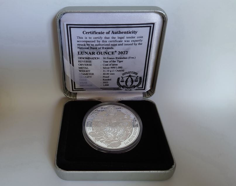 2022 Rwanda 50 Fr Lunar YEAR Of The TIGER 1 oz Proof Silver
