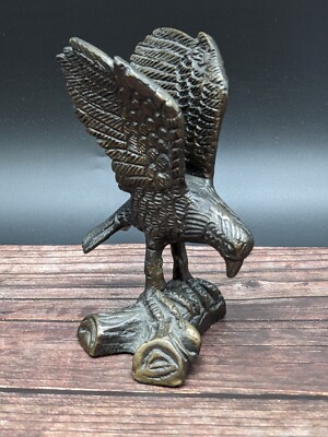 American Bald Eagle Antique Brass Figurine Sculpture Wings Up Perched on Branch