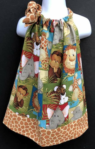 Safari Jungle Zoo Dress Monkey Giraffe Lion Elephant Tiger Handcrafted Sundress - Picture 5 of 7