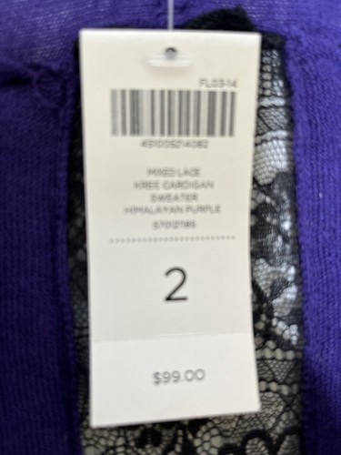 Chico's Purple w/Black Mixed Lace Kree Cardigan Cashmere Blend Size 2 Large NWT - Picture 3 of 8