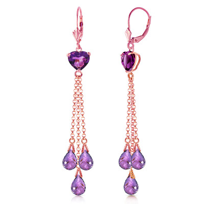 14K. GOLD KRONLEUCHTER OHRRING MIT BRIOLETTE AMETHYST (Roségold)