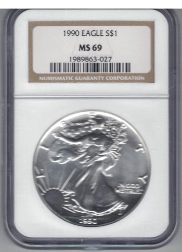 1990 P SILVER EAGLE NGC MS 69   FREE SHIPPING