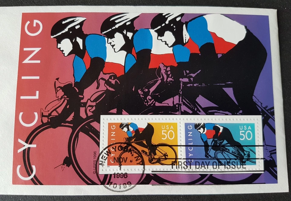 USA 1996 Sport Cycling Racing Bikes MS Stamps FDC (official issue) 美国自行车赛小全张首日封 - Image 2 of 3
