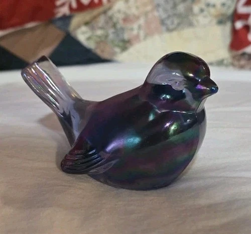 Fenton Art Glass Iridescent Amethyst Bird Figurine Stamped