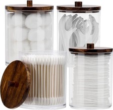 4 Pack Qtip Holder Dispenser Cotton Ball, Cotton Swab, Floss - 12oz, 10 oz Clear