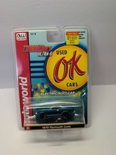 Auto World Thunderjet Ok Used Cars 1970 Plymouth Cuda Teal HO Slot Car NEW FAST