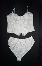 Vtg Victoria's Secret Gold Label Satin Serena Brocade Coquette Lingerie Set L