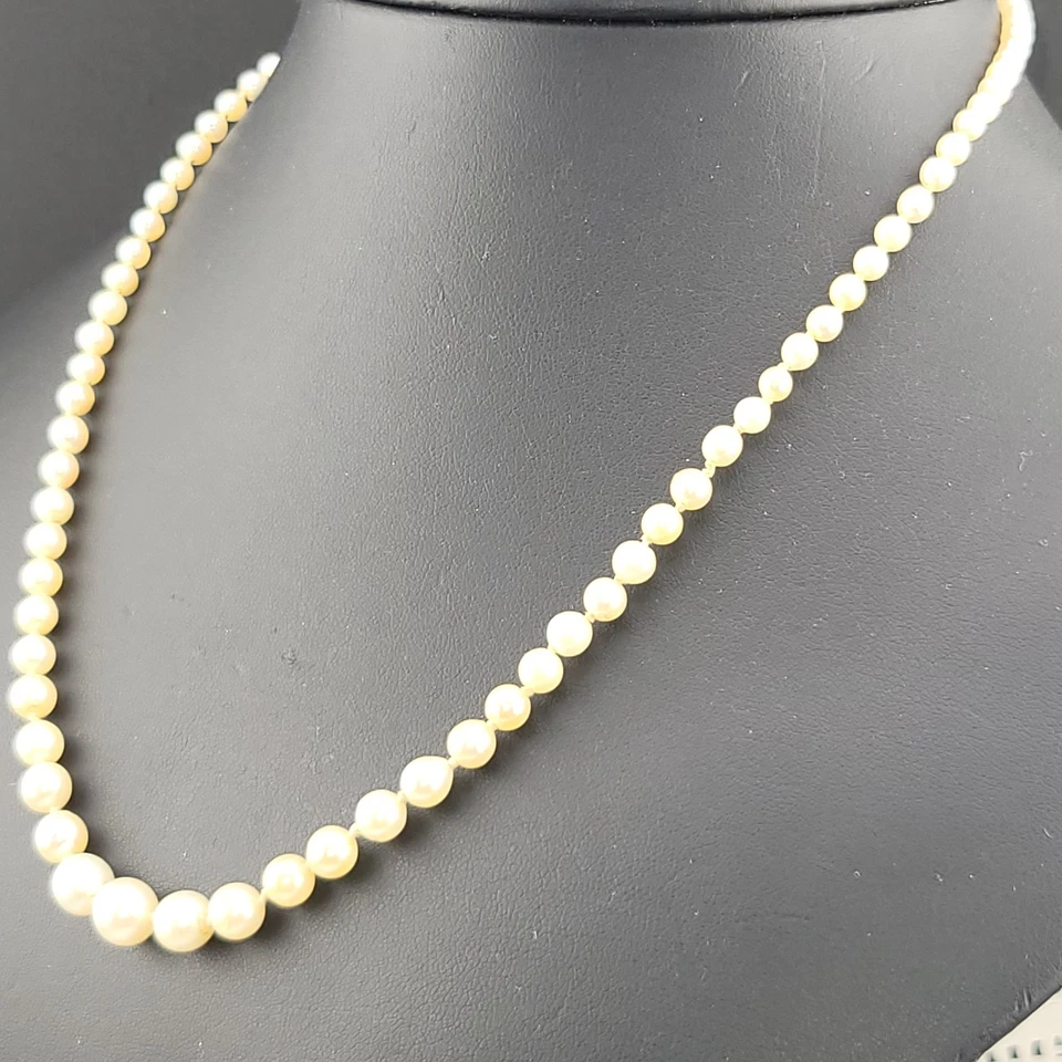 🥰 Изысканное винтажное ожерелье из 18-дюймового градуированного пресноводного жемчуга кремовое белое золото 14 карат - Изображение 3 из 4