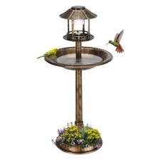 51 51 106cm Plastic Round Birdbath with Solar Light Bronze