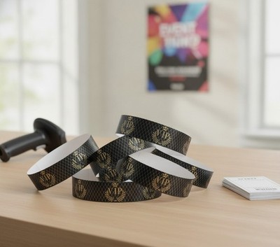 VIP Wristbands, 500 Count, Black, Plastic, Waterproof, 9.84'' x 1.2''