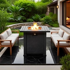 28" Propane Gas Fire Pit Table 50000 BTU Square Steel Fire Pit Outside Patio US
