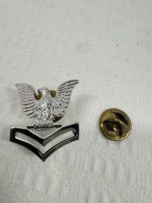 U.S. Navy Silver Eagle Rank Insignia Pin   V-21-N Marked, Dual Clutch Back
