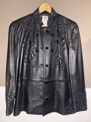 Loewe Black Embroidered Beaded Floral Button Mid-Length Jacket Women s 42