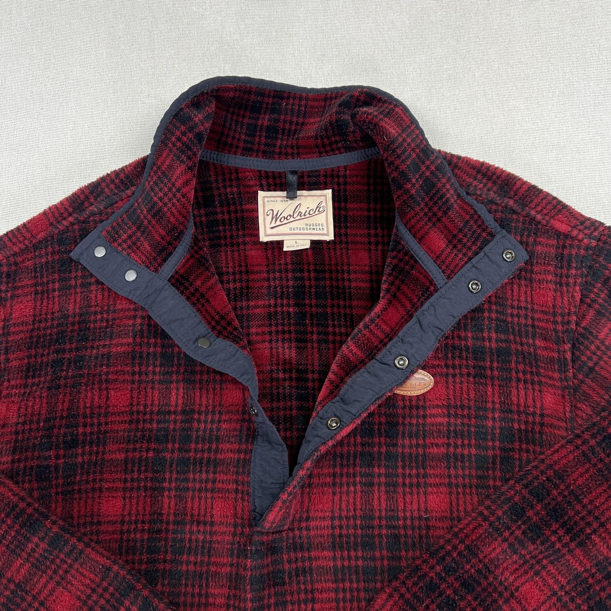 Vintage 90s Woolrich Pullover Men's L Fleece Plaid Polartec