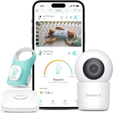 Sense-U Smart Baby Sock Monitor and 2.5K PTZ Camera, Tracks Heart Rate, Sleep