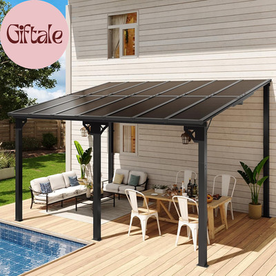 14' X 10' Gazebo for Patio, Lean to Gazebo Pergola with Sloped Roof, Large Wall-