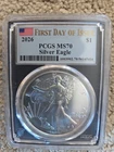 2026 (W) $1 American Silver Eagle PCGS MS70 FDOI Flag Label