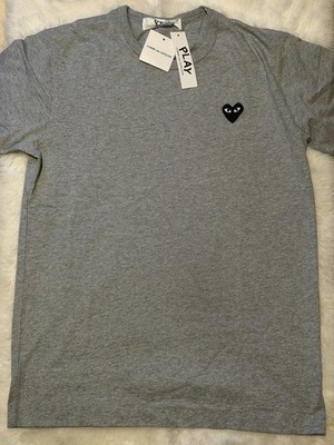 Comme des Garcons Play Heart Embroidered Logo Gray Men's Short Sleeve T Shirt XL