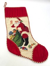 Vintage Needlepoint Santa Christmas Stocking Petit Point Stitch