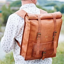 Men's Real Messenger Leather Travel Backpack Rucksack Laptop Vintage Bag
