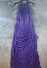 David's Bridal Women's Purple Halter Mesh Ruched Lined Maxi Dress Zip 16