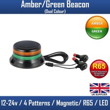 LED Dual Colour Amber/Green Flashing Warning Beacon 12v/24v Magnetic Mount