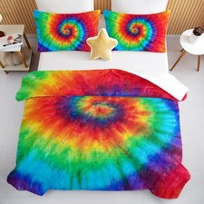 Tie Dye Comforter Set Rainbow Bedding Set 3 Piece Boho Colorful Fluffy Quilt Set
