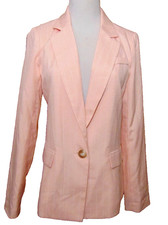 SKIES ARE BLUE WOMENS POLYESTER,RAYON,SPANDEX PINK WHITE STRIPED BLAZER AIRY XS